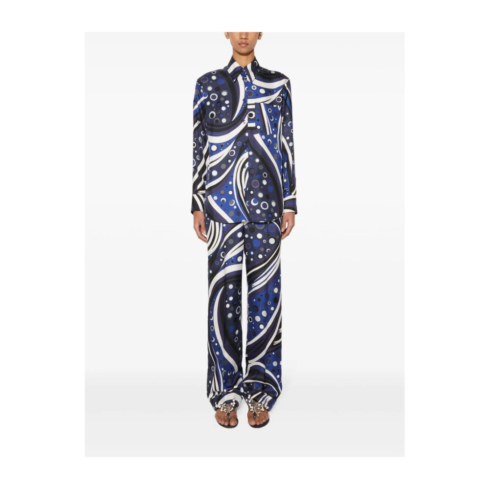 EMILIO PUCCI Swirl Print Zijden Shirt Navy Blauw Blue Dames