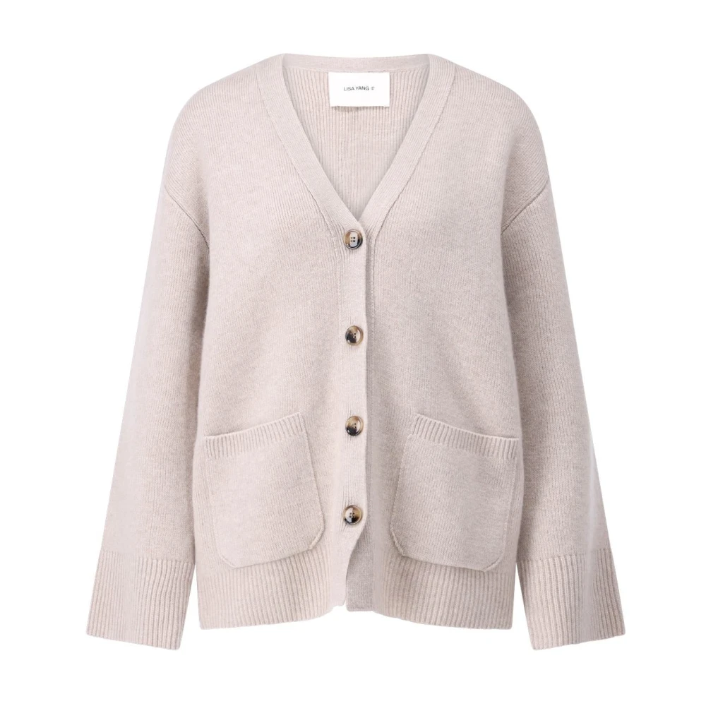 Lisa Yang Kasjmier Oversized Vest met V-hals Beige Dames