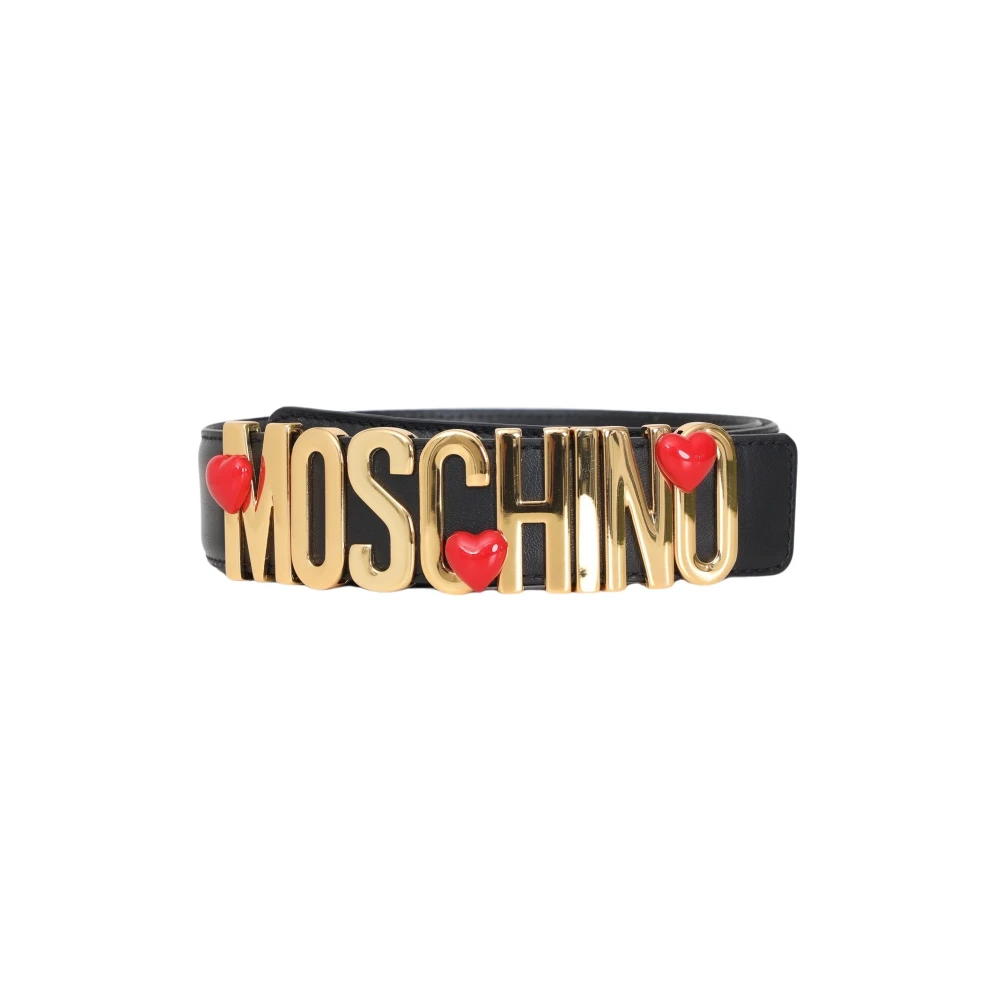 Moschino Zwart leren riem met logogesp Black Dames