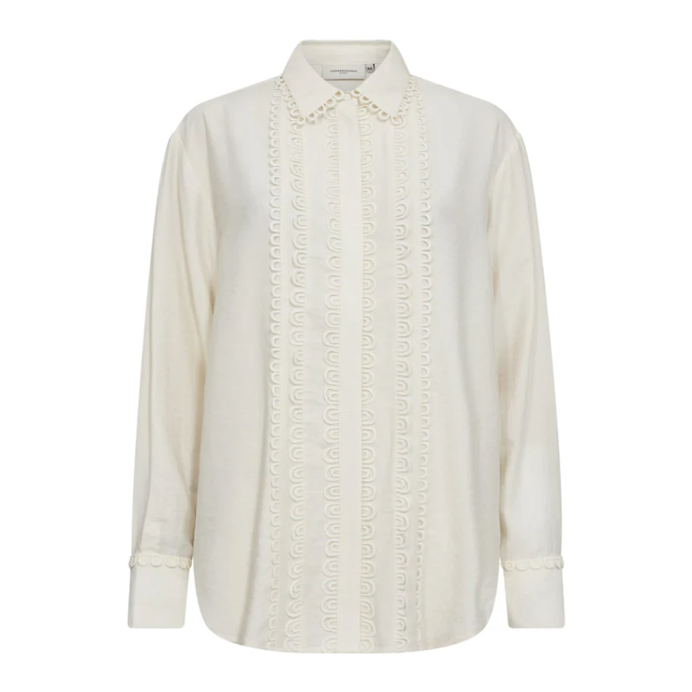 Copenhagen Muse Elegante Lange Blouse met Kant Details White Dames