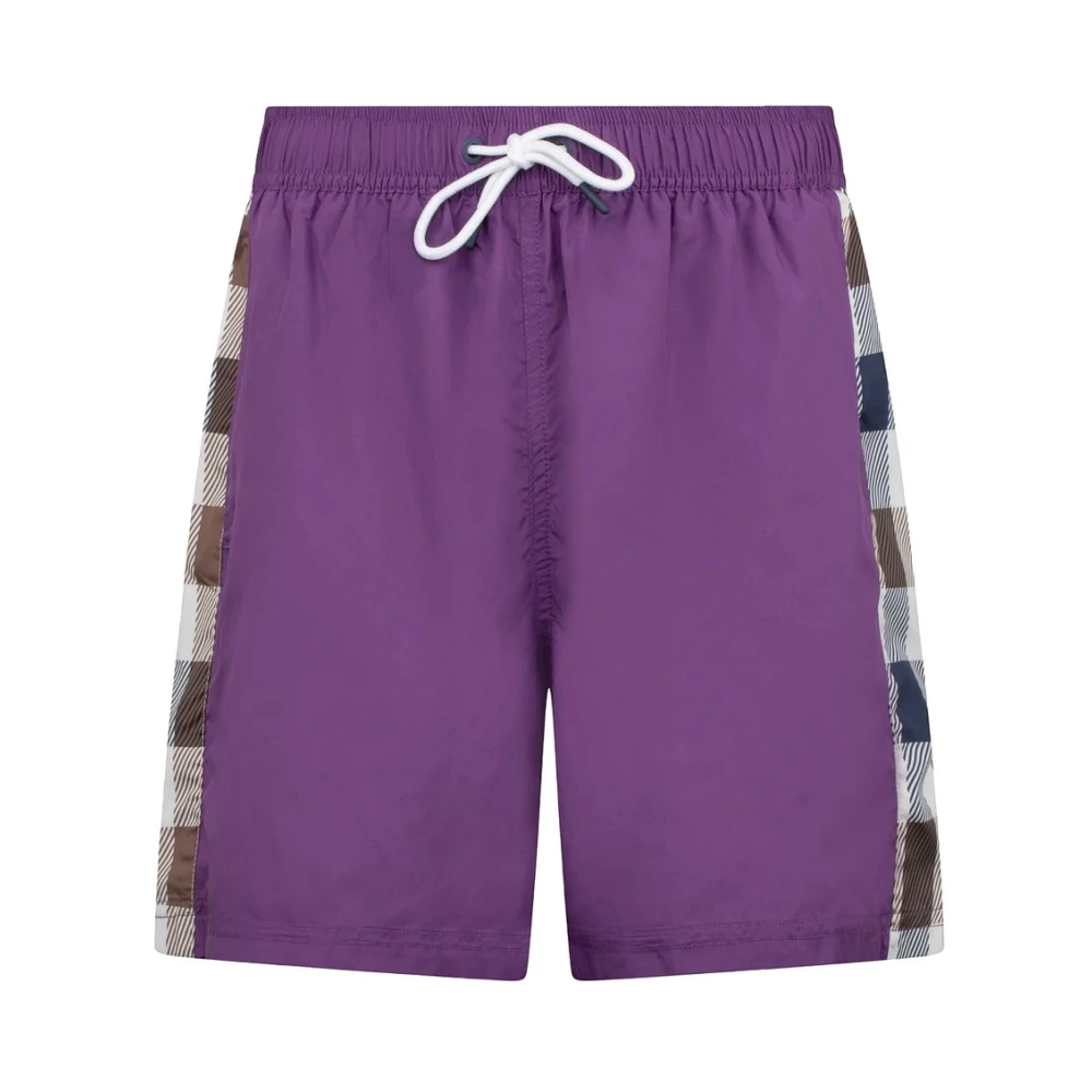 Aquascutum Purple Swim Trunks With Club Check Detail - Male - Beachwear - L - Swimwear