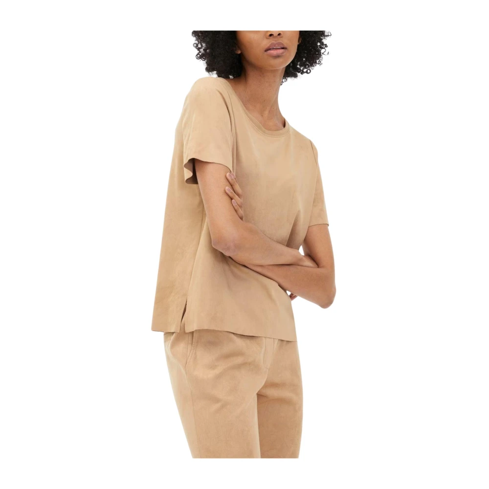 Juvia Klassieke Velvet T-shirt Kameel Brown Dames