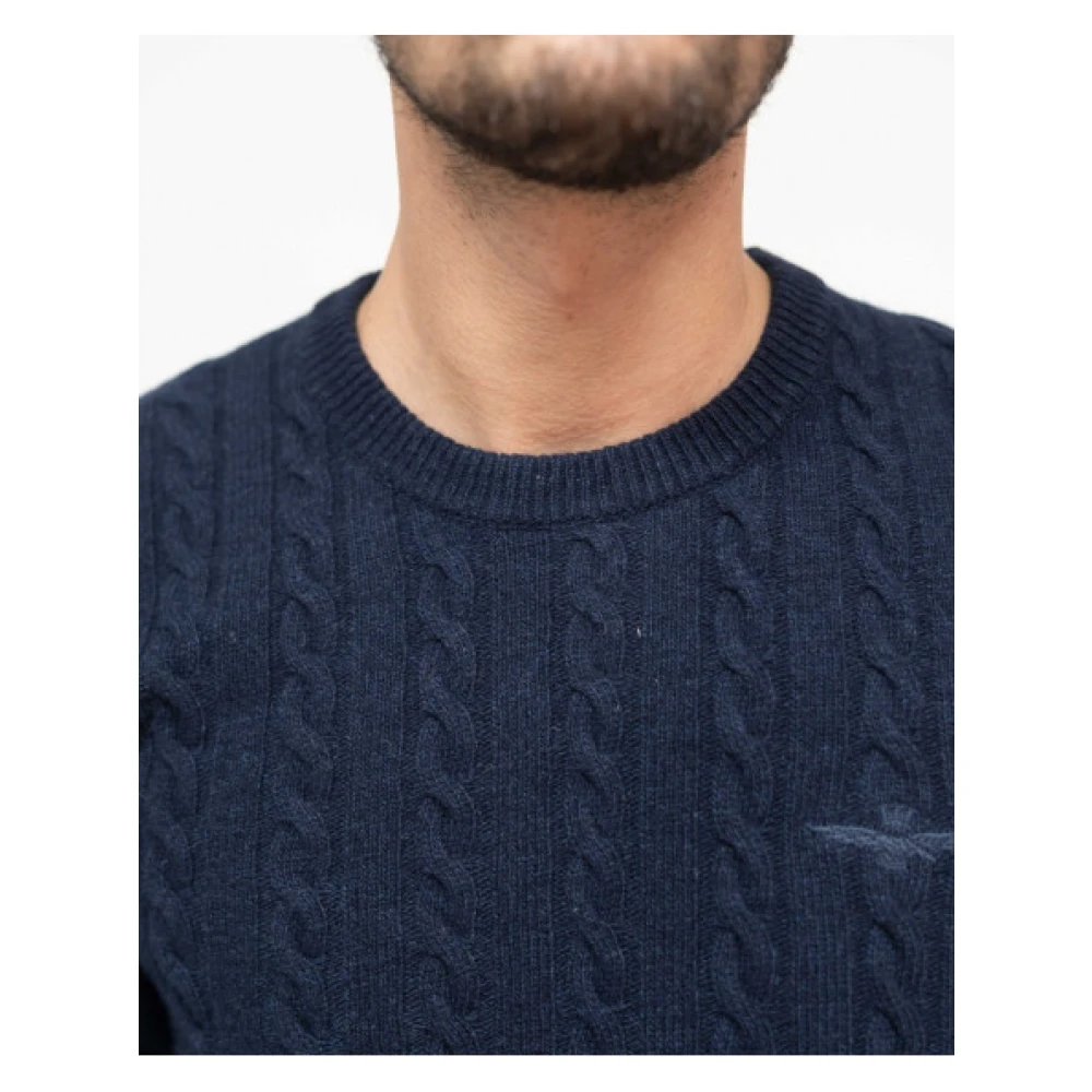 aeronautica militare Gebreide Ronde Hals Trui Blue Heren