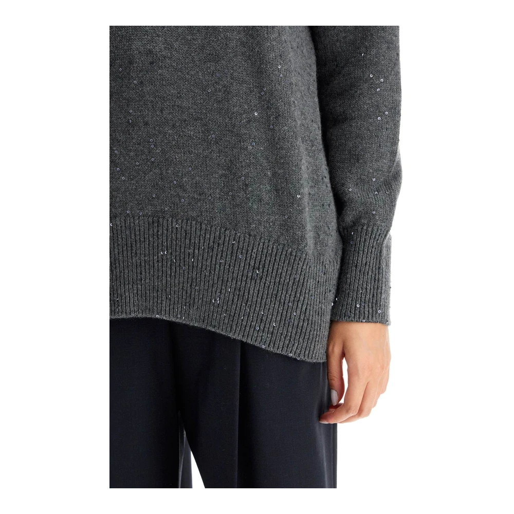 BRUNELLO CUCINELLI Kasjmier Zijde Paillet Coltrui Sweater Set Gray Dames