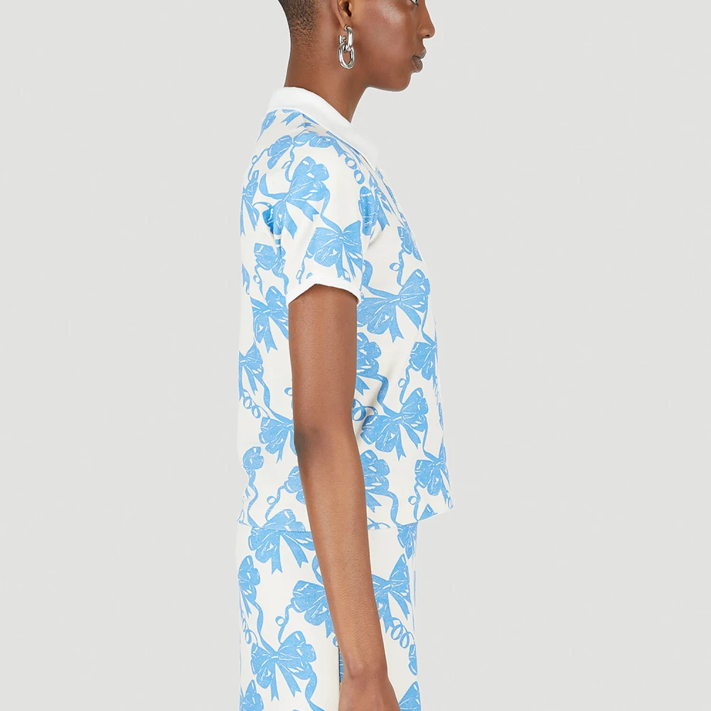 Maisie Wilen Ribbon Print Polo Shirt Blue Dames