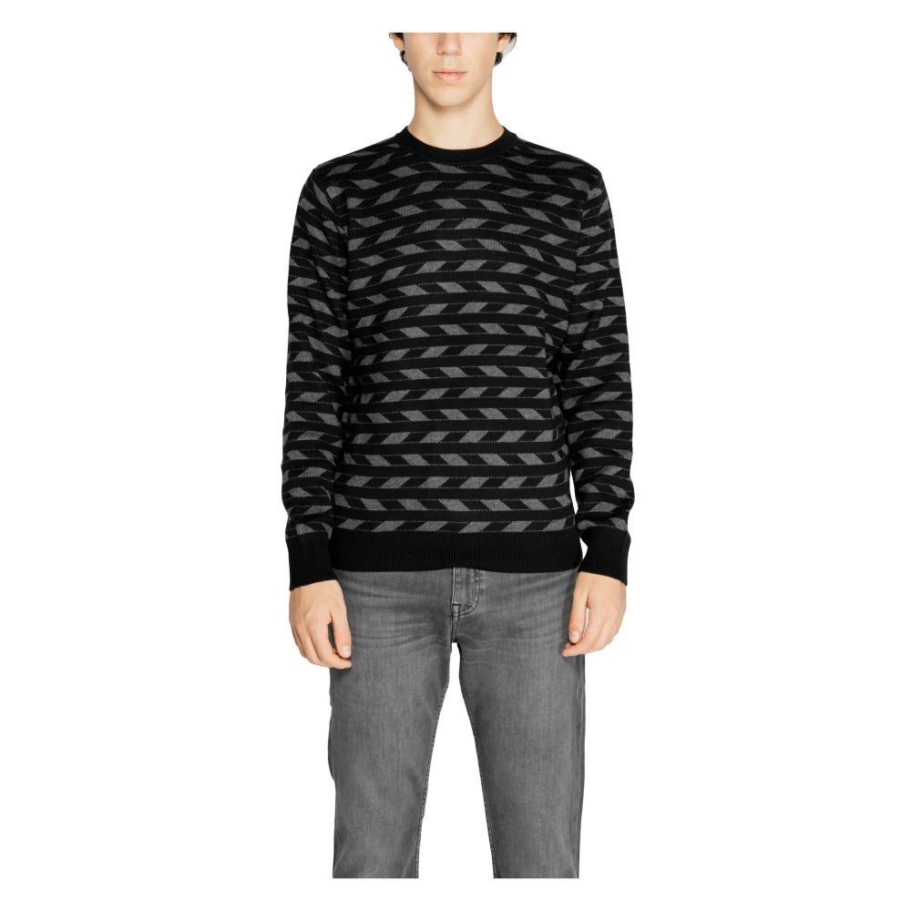 Antony Morato Zwarte Geometrische Gebreide Trui Black Heren