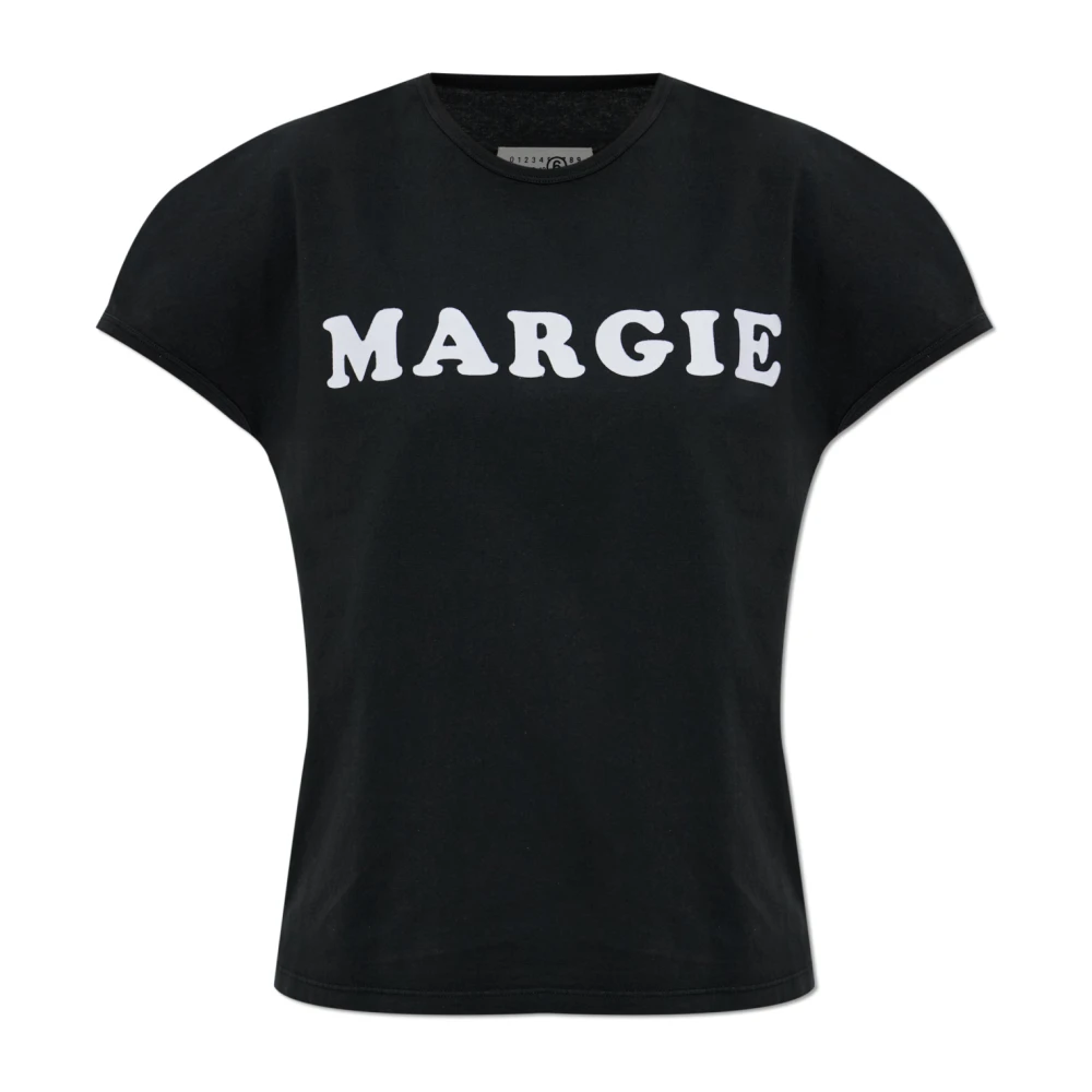 Mm6 Maison Margiela Women's Black T-Shirts, Xs, Margie Logo T-Shirt