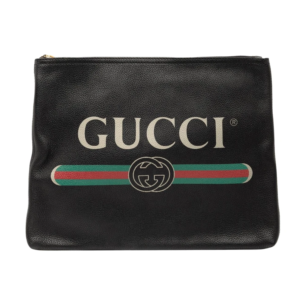 Gucci Vintage Women's Black Vintage Clutches, One Size, Pre-Owned Leather Zip Pouch