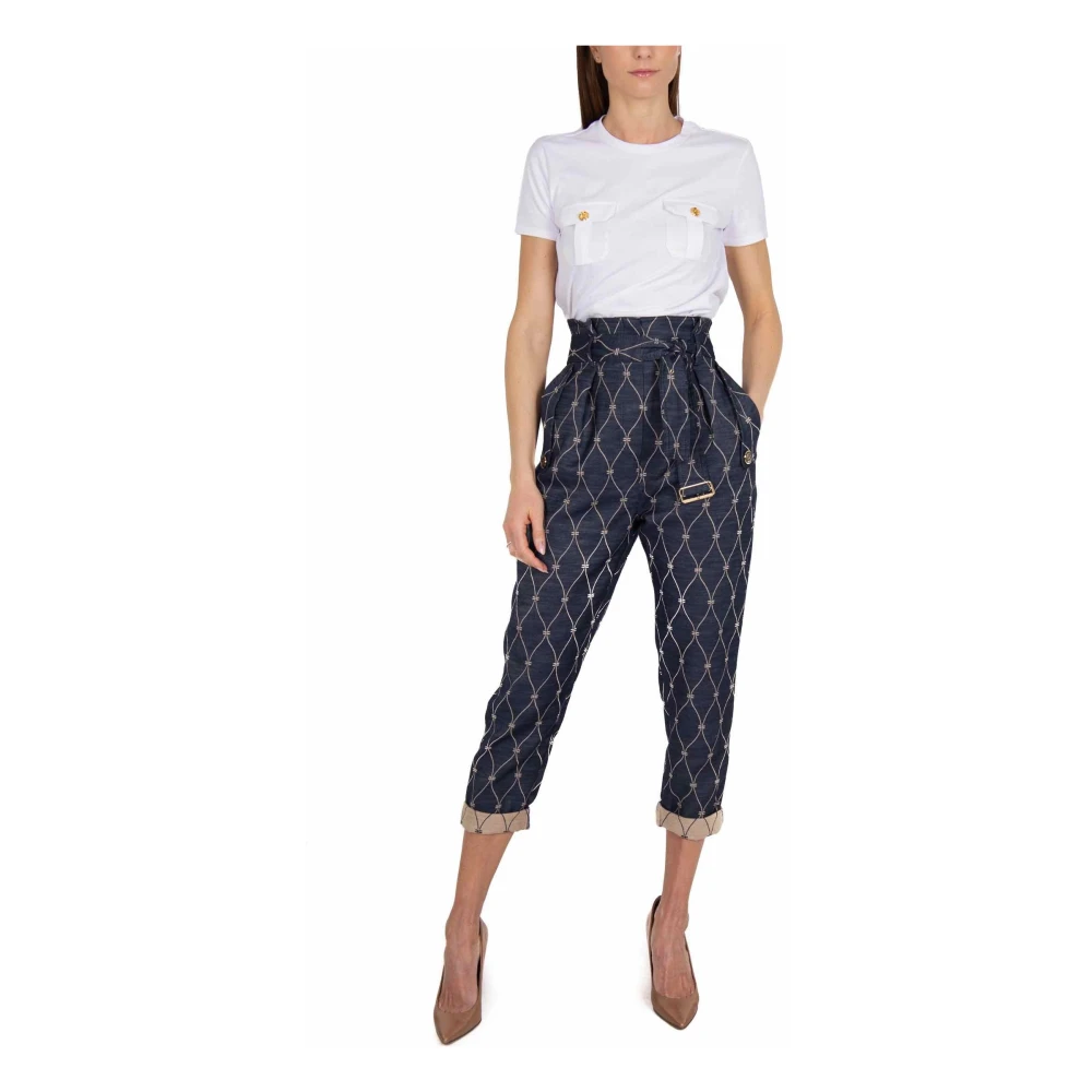 Elisabetta Franchi Hoge taille denim broek met riem Blue Dames