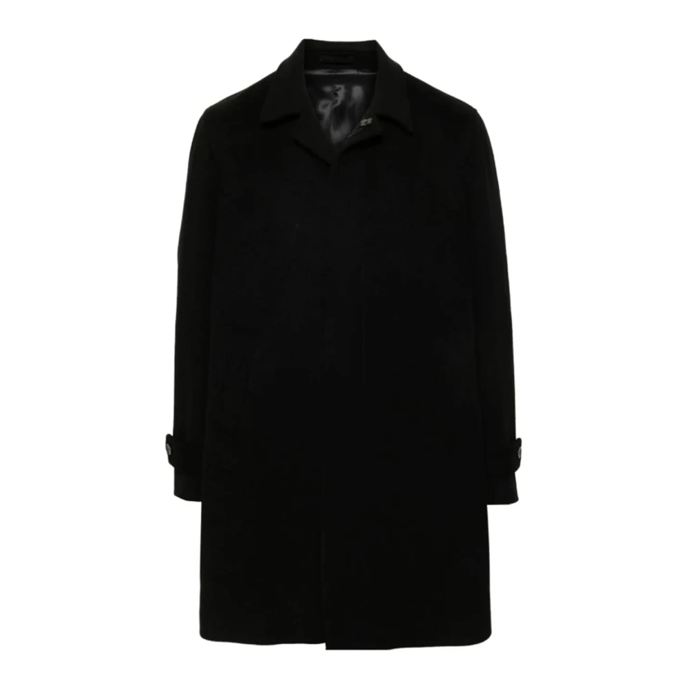 Lardini Zwarte wollen Cubaanse kraagjas Black Heren