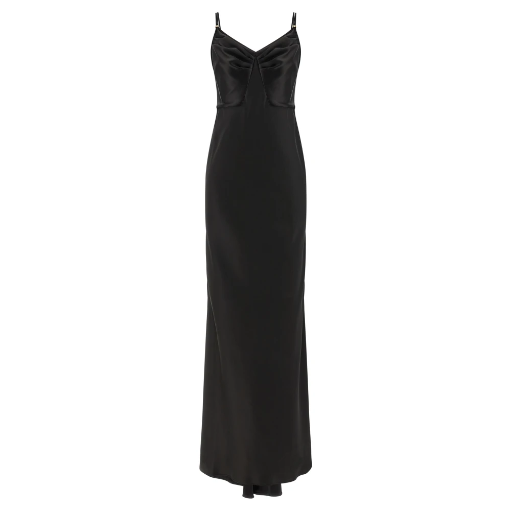Elisabetta Franchi Black Red Carpet Long Satin Dress - Female - Maxi Dresses - S - Dresses