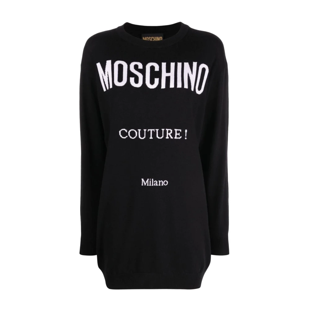 Moschino Zwarte Wol Midi Jurk Black Dames