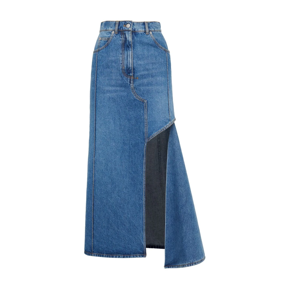 Blå Denim Midi Kjol med Utskurna Detaljer