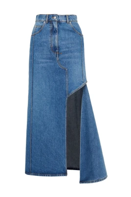 Blå Denim Midi Kjol med Utskurna Detaljer