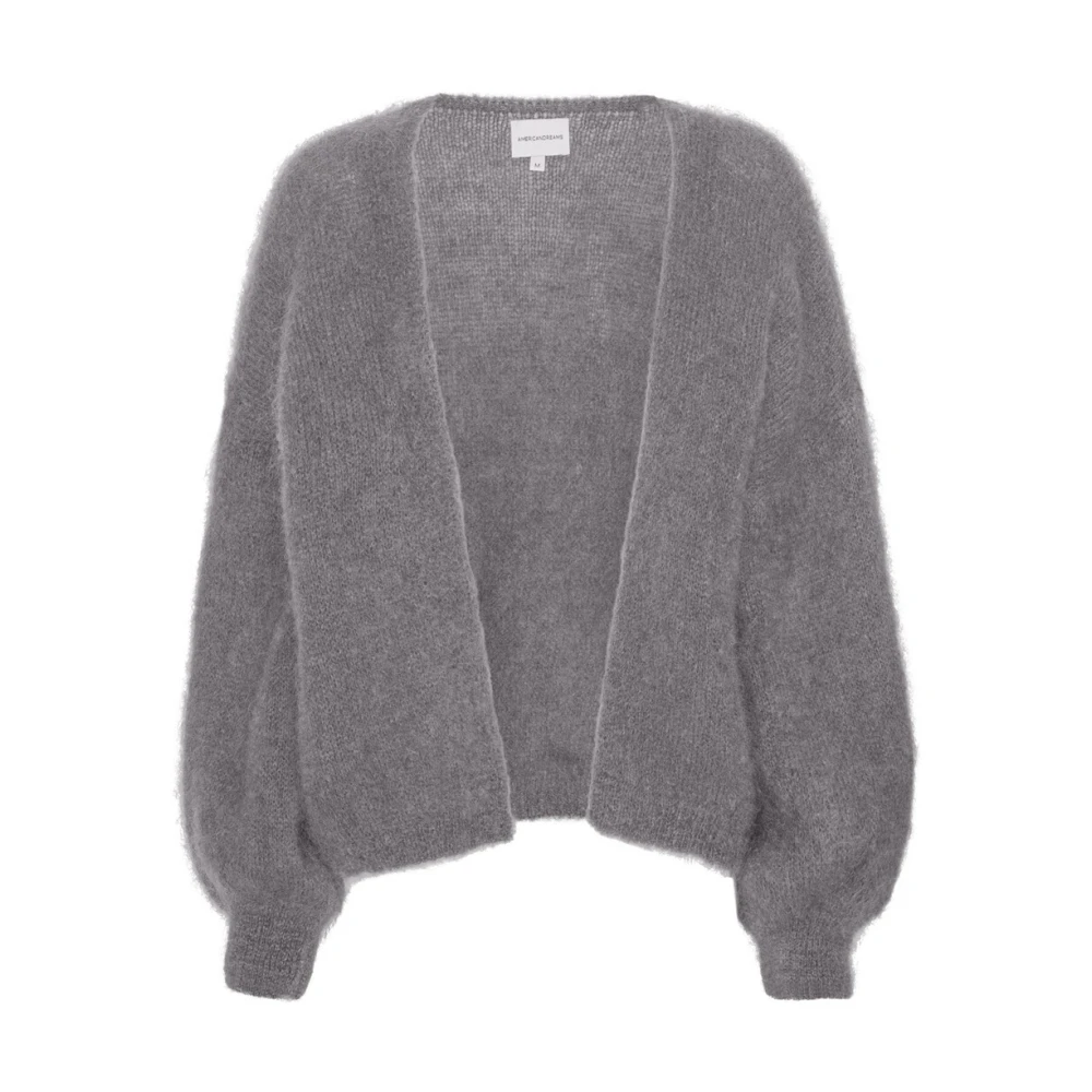 American Dreams Almond Korte Cardigan met Oversized Ballonmouwen Gray Dames