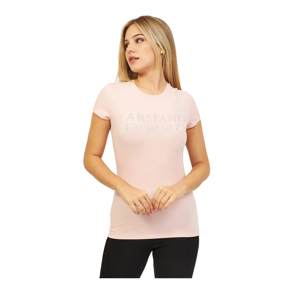 Armani Exchange Roze T-shirt met Strass Logo Pink Dames