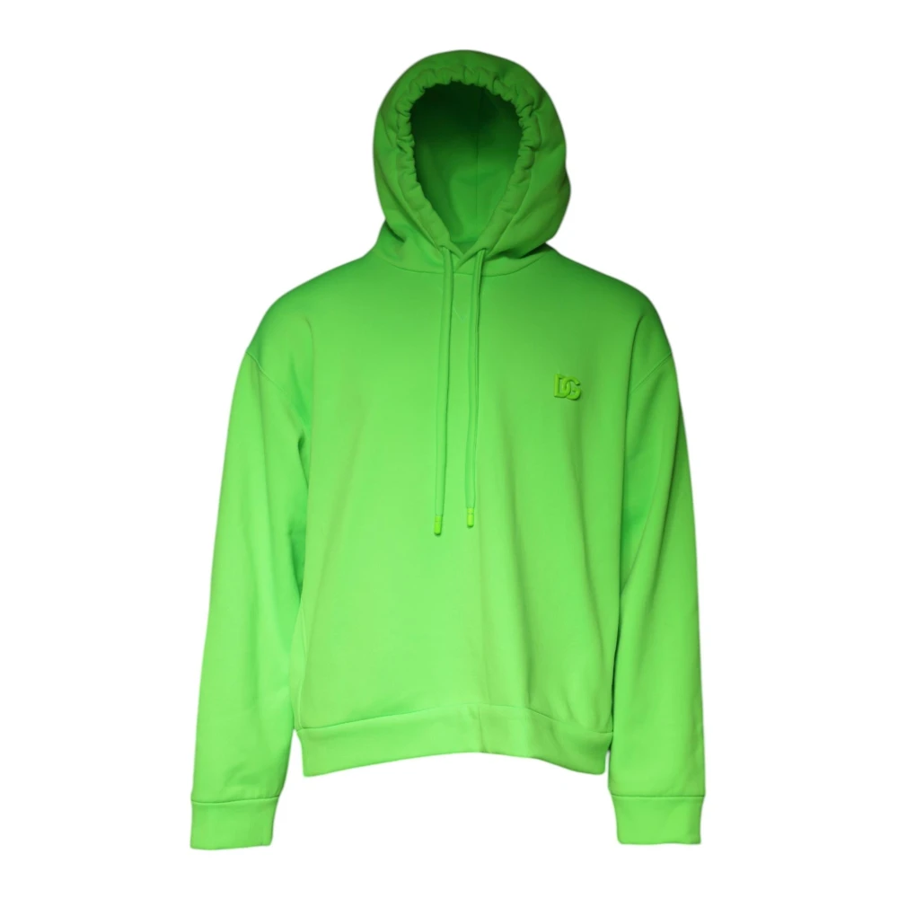 Dolce & Gabbana Men's Green Hoodies,, Embossed Logo Hooded Sweatshirt 3XL