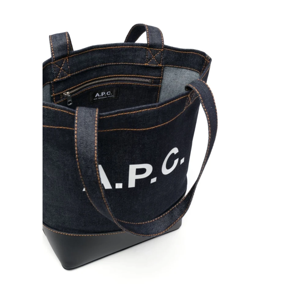 A.p.c. Blauwe Denim Tote Tas met Leren Basis Blue Dames