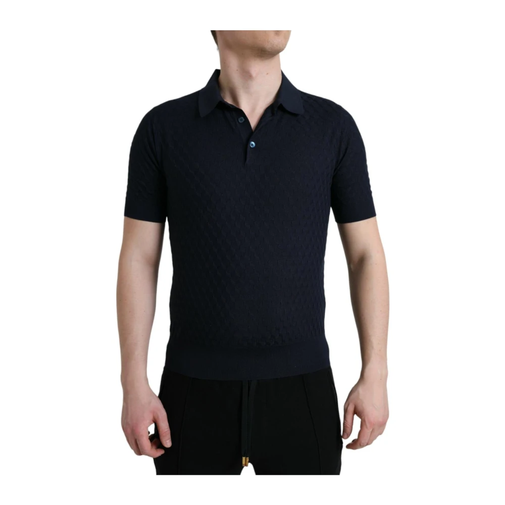 Dolce & Gabbana Men's Blue Polo Shirts, Xs, Silk Collared Polo Shirt