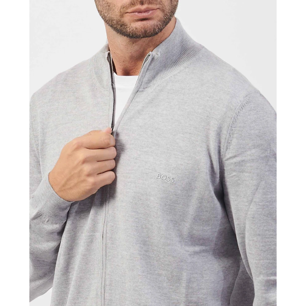 Hugo Boss Grijze Sweater met rits vooraan Gray Heren