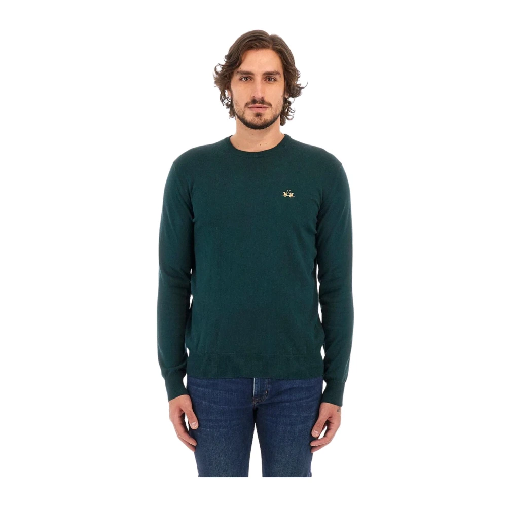 LA MARTINA Geborduurde logo ronde hals trui Green Heren