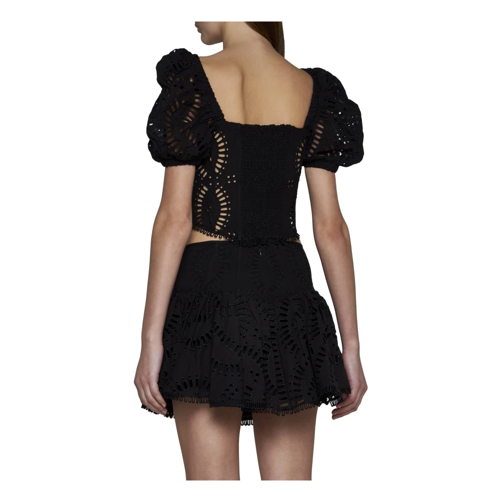 Charo Ruiz Ibiza Zwart Geborduurde Top met Uitgesneden Details Black Dames