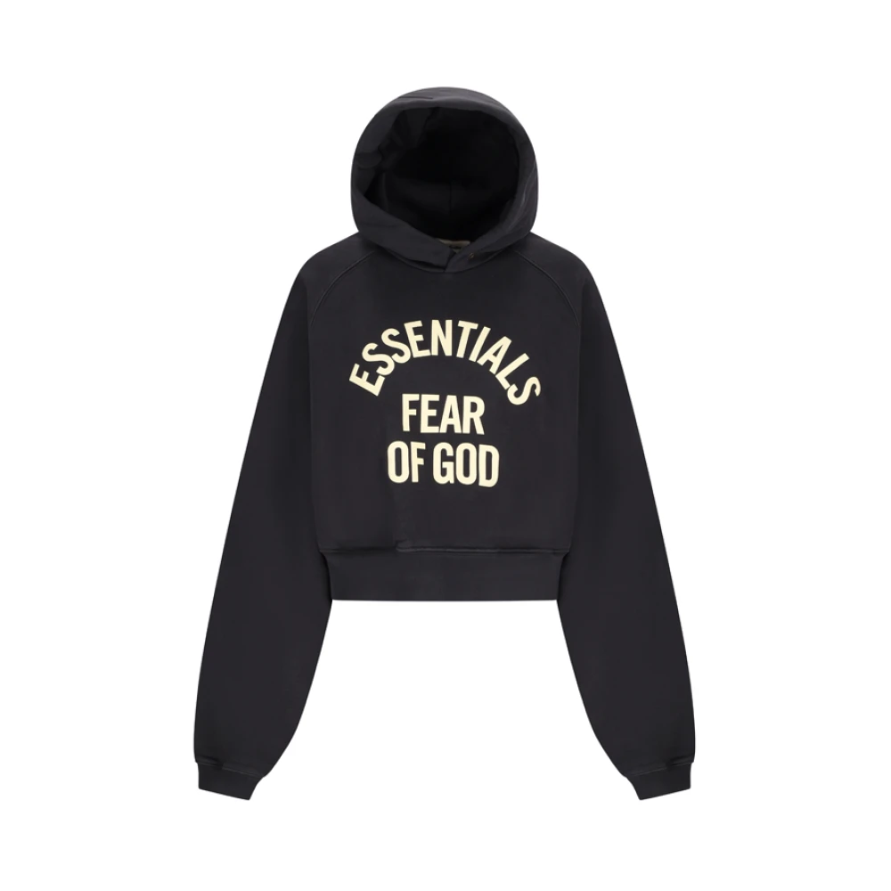 Fear Of God Black Hoodies, Female, Xs, Campus 90'S Cropped Raglan Hoodie