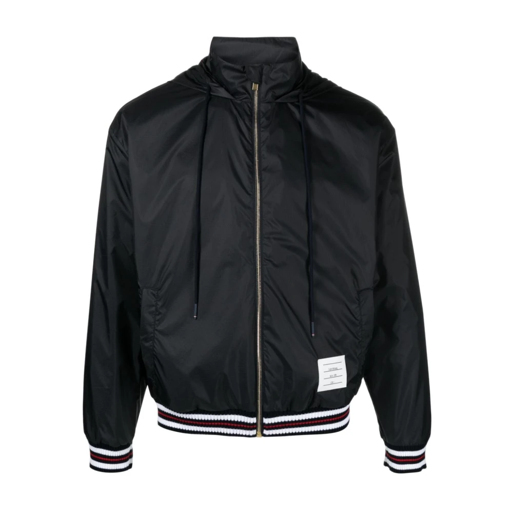 Thom Browne Blauwe Ripstop Jas met RWB Streep Blue Heren