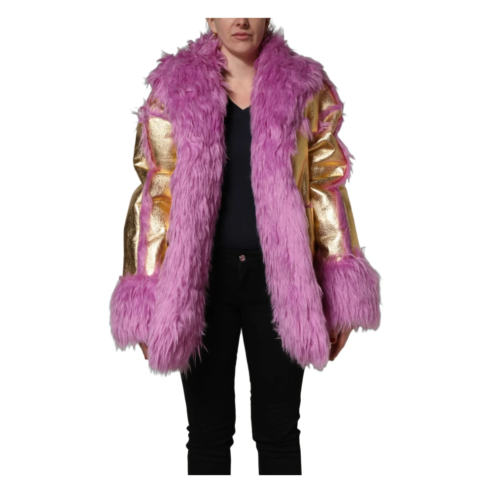 Dolce & Gabbana Women's Pink Short Faux Fur Jacket - Winter Jackets - S - Jackets
