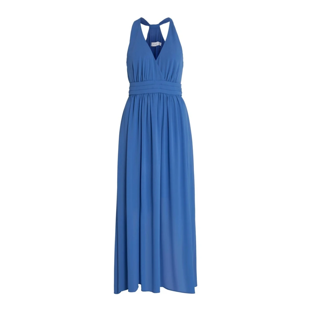 Lys blå ermeløs V-hals kjole