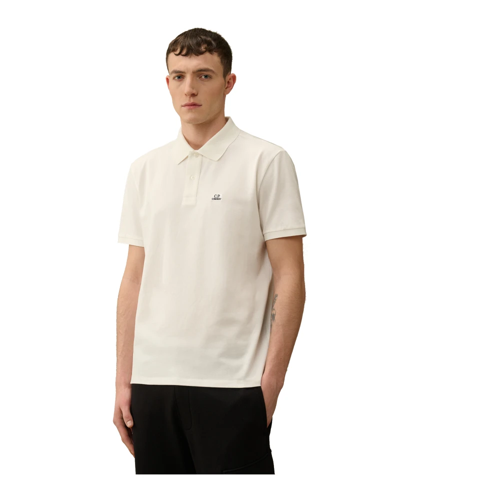 C.P. Company Korte Mouw Geribbelde Poloshirt White Heren
