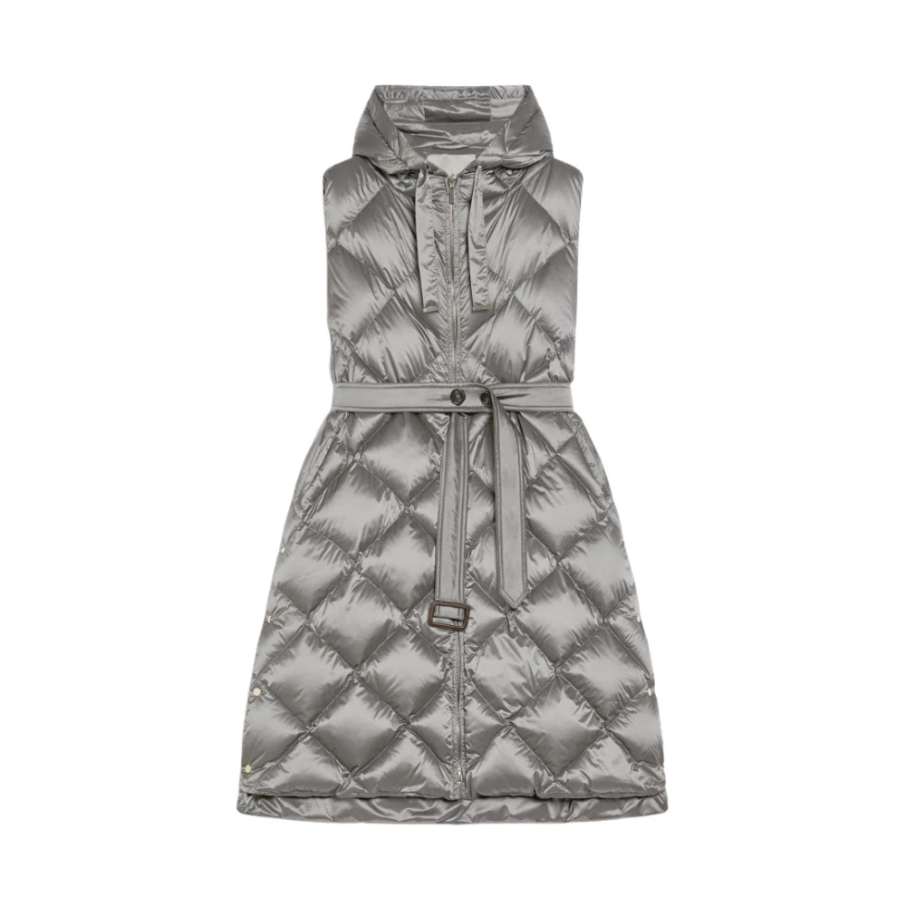 Max Mara Gewatteerd vest met capuchon en riem Gray Dames