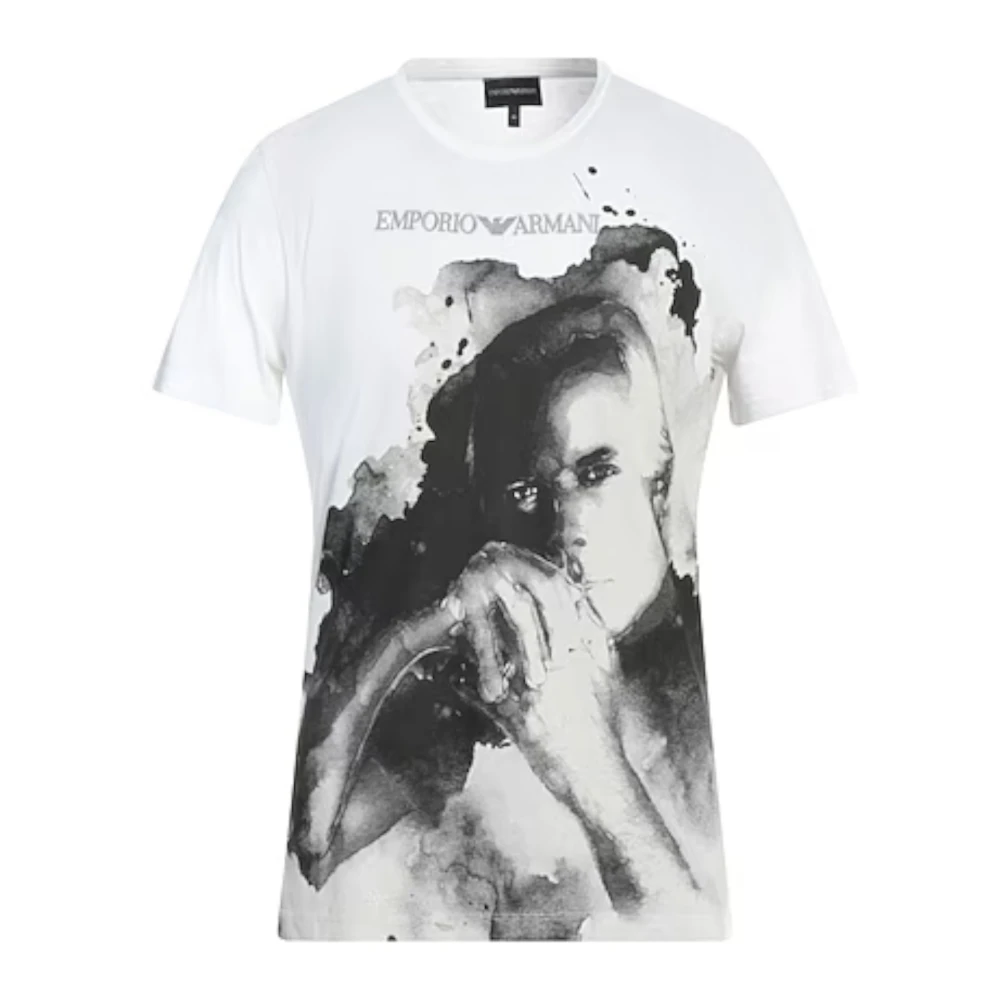 Emporio Armani Katoenen T-shirt met korte mouwen en print White Dames