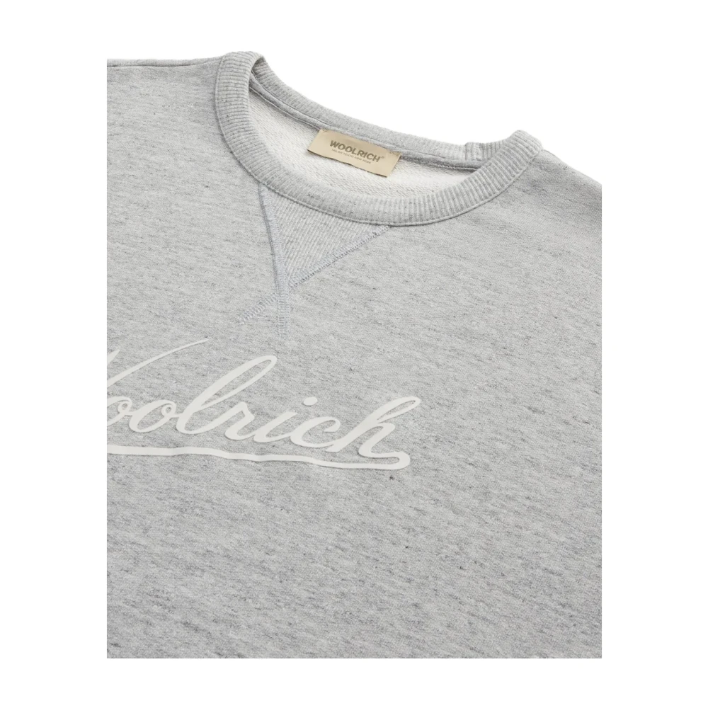 Woolrich Grijze Geribbelde Trui met Bedrukt Logo Gray Heren