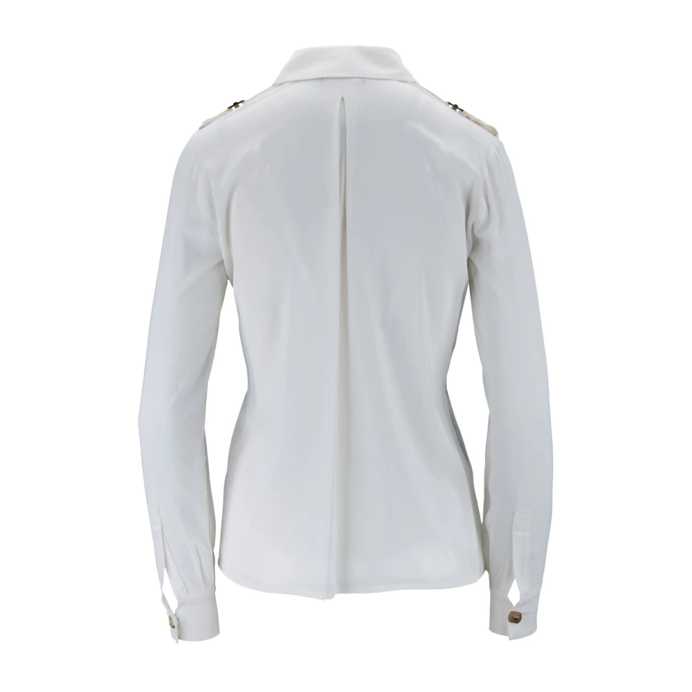 Elisabetta Franchi Gouden Knoop Lange Mouw Shirt White Dames