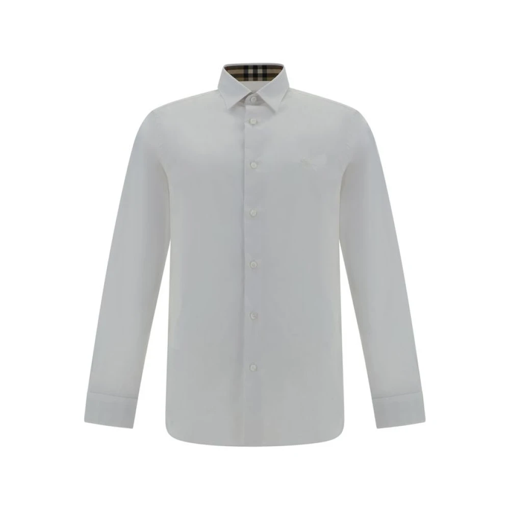 Burberry Men's White Embroidered Logo Slim Fit Casual Shirt - Casual Shirts - L - Shirts