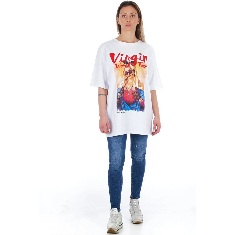 Frankie Morello Oversize T-shirt met print voor en achter White Dames