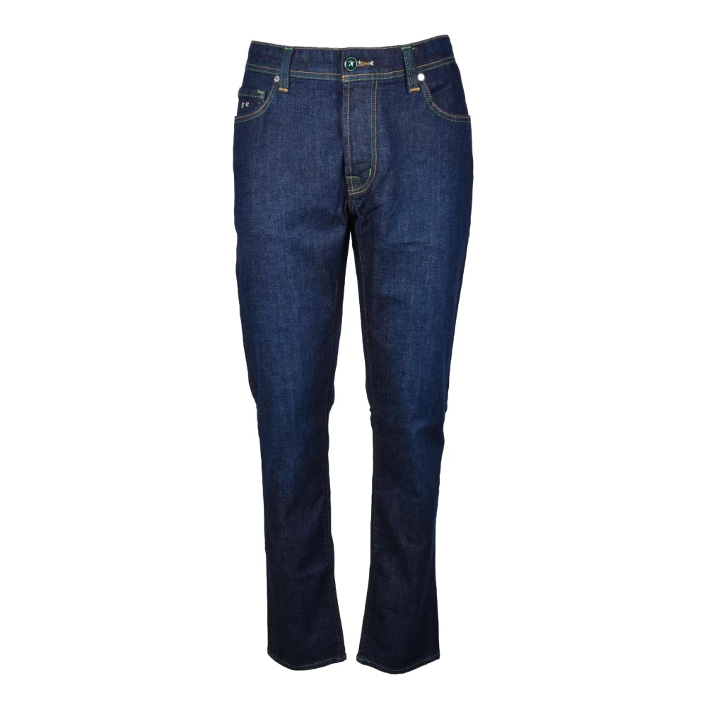Tramarossa Blauwe Regular Fit Groene Stiksel Jeans Blue Heren