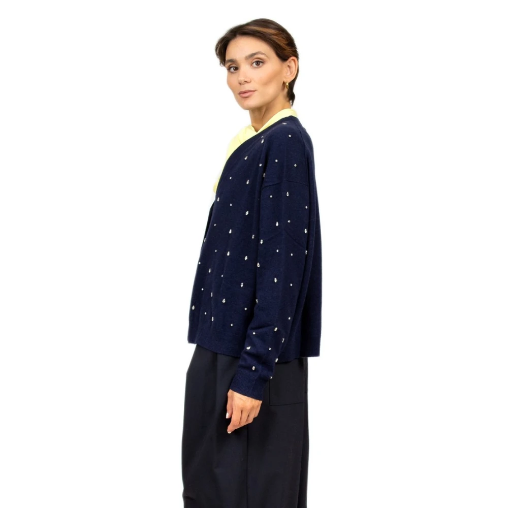 Semicouture Blauwe Cashmere Cardigan met Strass Detail Blue Dames