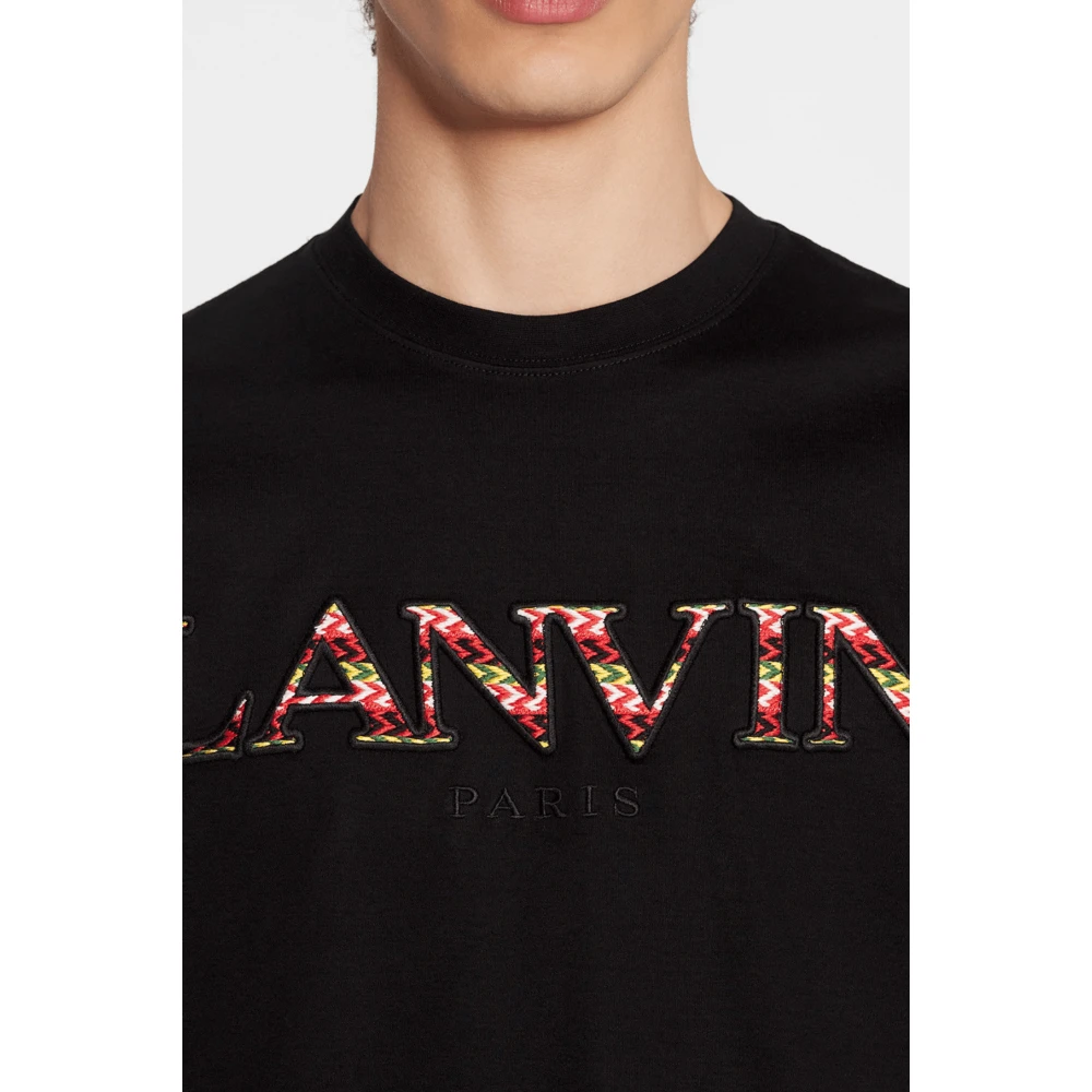Lanvin Zwart Katoenen Jersey T-shirt met Geborduurd Logo Black Heren