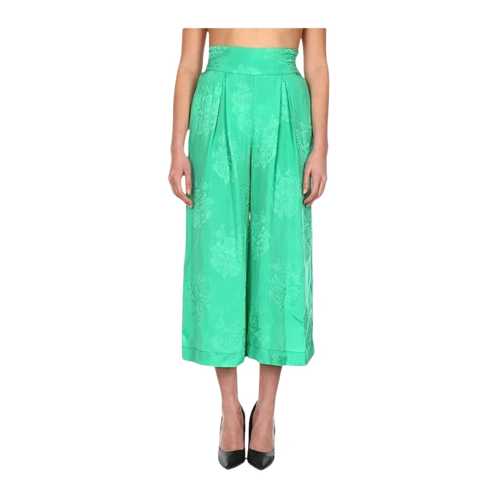 Pinko Women's Green Floral Jacquard Amazonia Trousers - Wide Trousers - S - Trousers