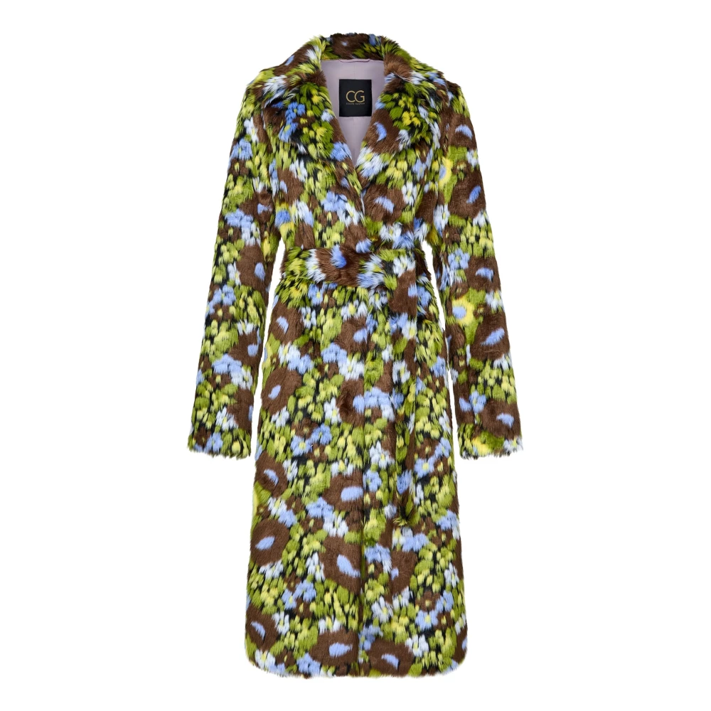 Cesare Gaspari Trendy Faux Fur Lange Jas met Levendige Bloemenprint Multicolor Dames
