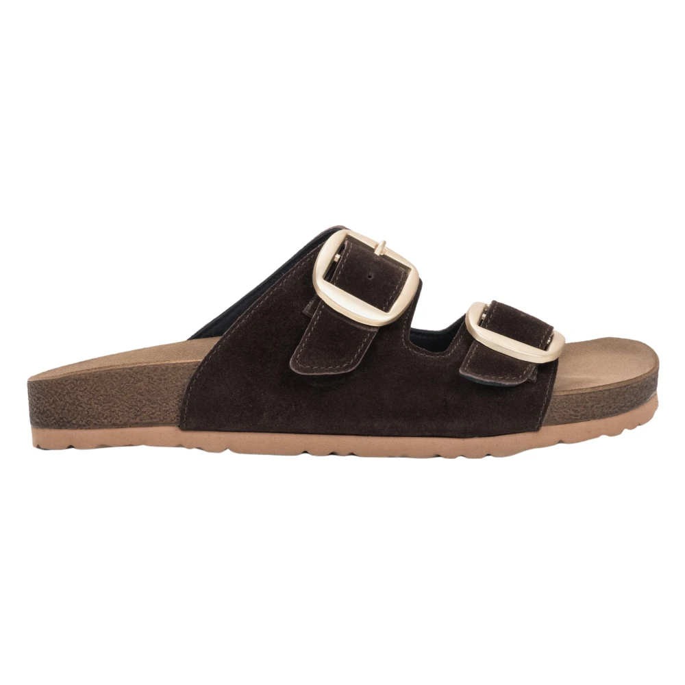 Estro Brown Velour Slide Sandals - Female - Sliders - 7 Uk - Shoes