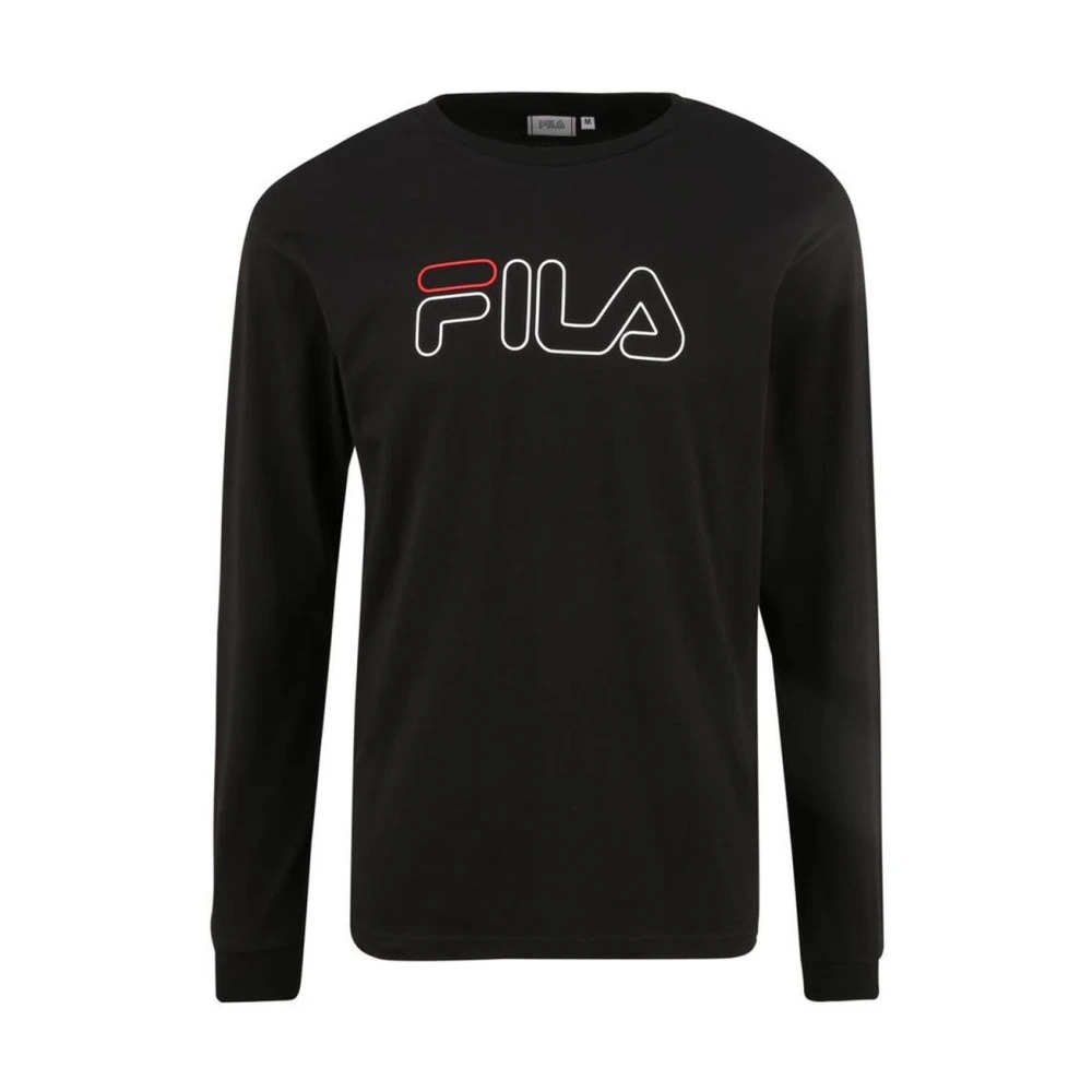 Fila Men's Black Sweatshirts, Xs, Cotton Crewneck Sweatshirt With Ribbed Cuffs And Hem