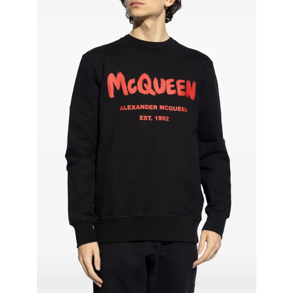 alexander mcqueen Zwarte Logo Print Crew Neck Sweater Black Heren