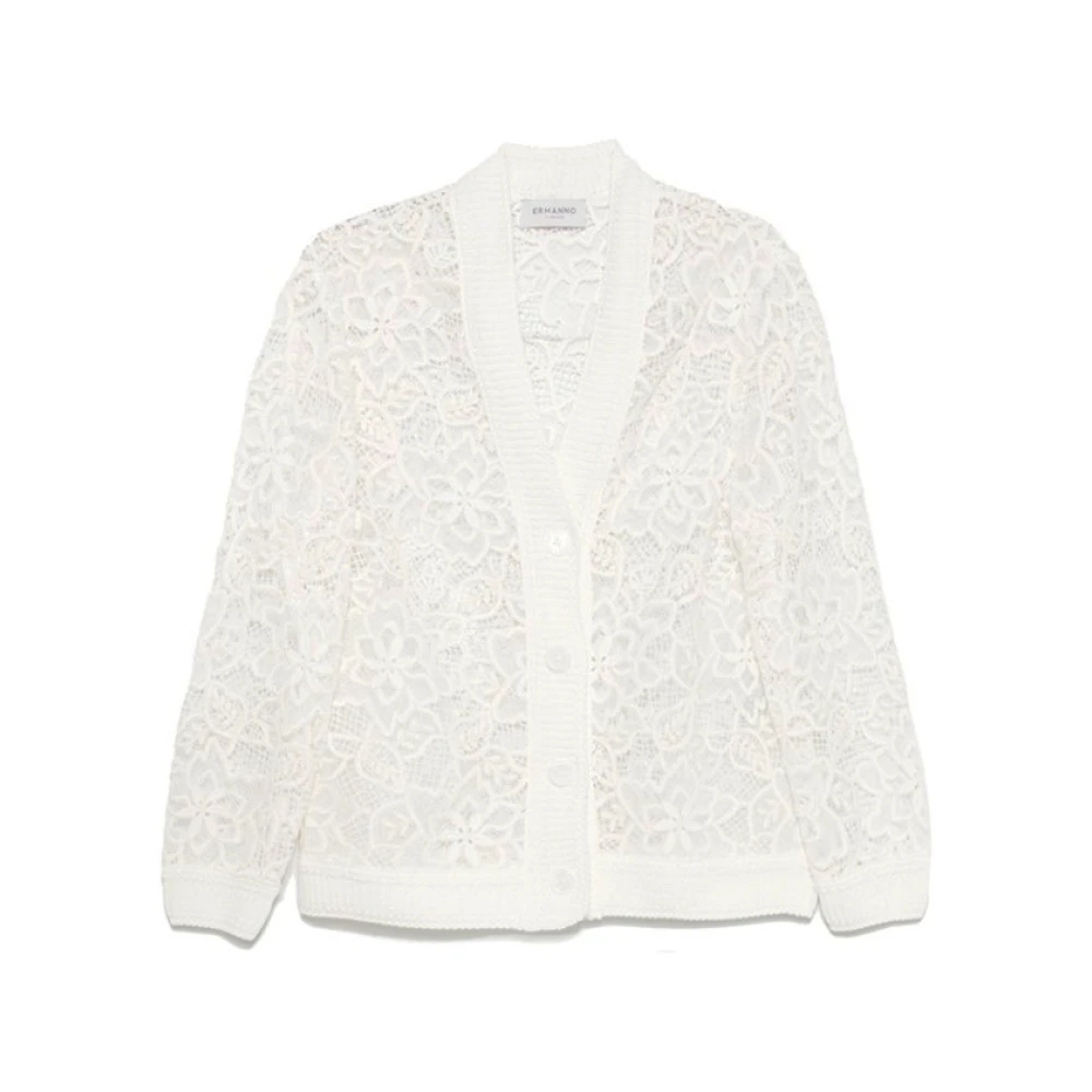 Ermanno Scervino Vit Macramé Kofta med V-ringning White, Dam