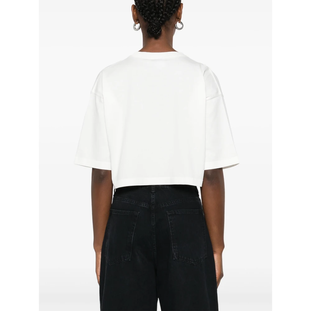 Aspesi Logo Print Cropped T-Shirt Beige Dames