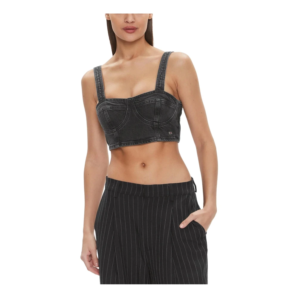 Tommy Jeans Women's Black Plain Strappy Cotton Top - Sleeveless Tops - L- Tops