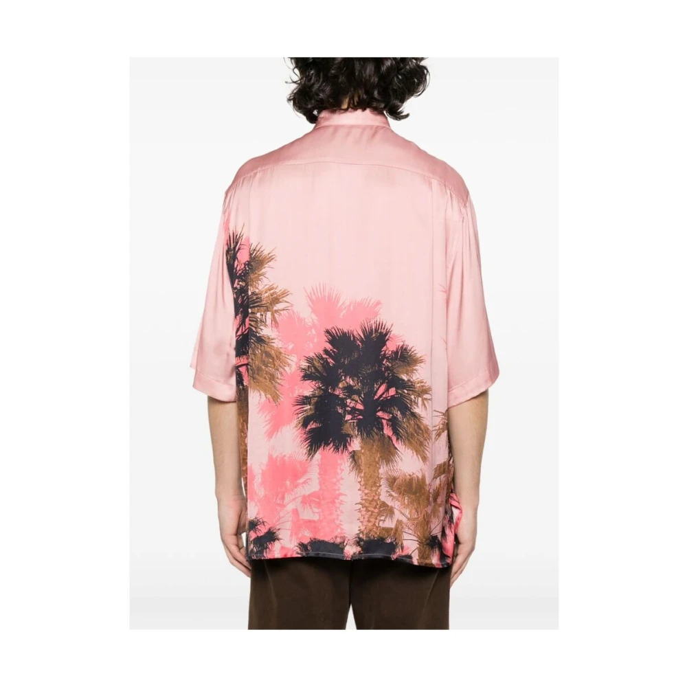 Laneus Satijnen Shirt met Palmboomprint Multicolor Heren