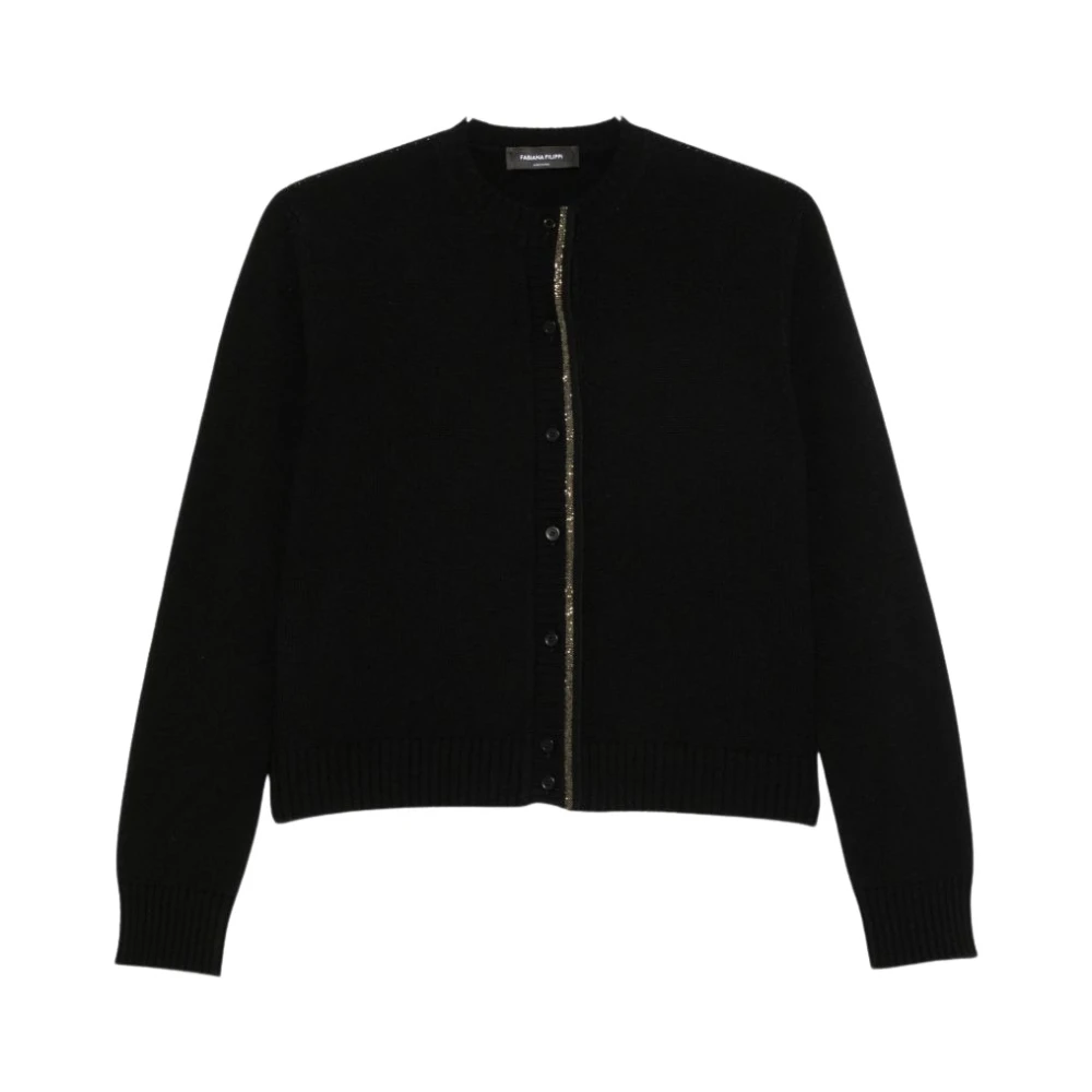 Fabiana Filippi Beaded Trim Cardigan - Female - Cardigans - Black - M - Knitwear